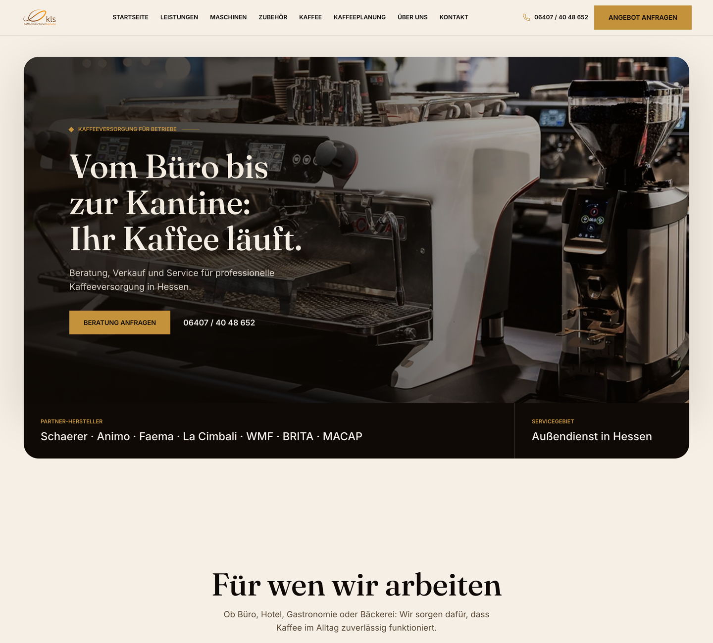 KLS Kaffeemaschinen Service, Handel und Kaffeetechnik, Website-Referenz